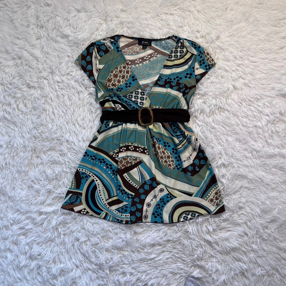 y2k green, blue, brown swirl print baby doll top xl